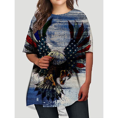 

Women's Plus Size Dresses T Shirt Dress Tee Dress Short Mini Dress Half Sleeve Graphic Flag Animal Print Basic Fall Blue XL XXL 3XL 4XL 5XL / Holiday