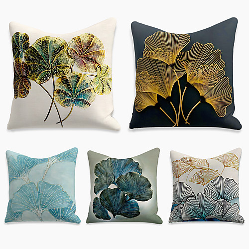 

Double Side Cushion Cover 5PC Linen Soft Decorative Square Throw Pillow Cover Cushion Case Pillowcase for Sofa Bedroom 45 x 45 cm (18 x 18 Inch) Superior Quality Machine Washable Print Plant