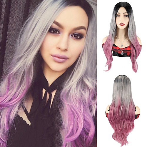 

Ombre Colorful Wigs Synthetic Hair Wig Party Cosplay Wigs Body Wave Silky Wavy Synthetic Wigs Grey Pink Wigs For Black Women