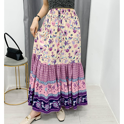 

Women's Holiday Casual / Daily Vintage Boho Skirts Floral Graphic Print Purple