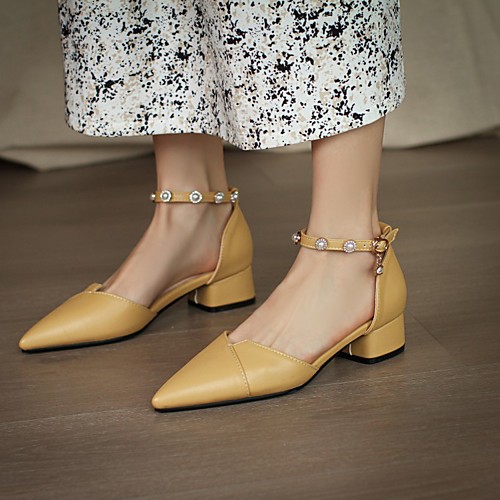

Women's Heels Cuban Heel Pointed Toe Faux Leather Solid Colored Almond Black Yellow