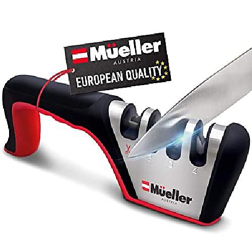 

mueller original premium knife sharpener, heavy 4-step diamond really works for ceramic and steel knives, scissors. easily restores dull to sharp