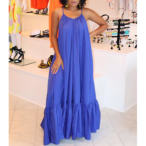 

Women's Plus Size Strap Dress Maxi long Dress White Black Blue Red Yellow Blushing Pink Orange Gold Green Brown Sleeveless Solid Color Summer V Neck Hot Casual 2021 L XL XXL 3XL 4XL 5XL