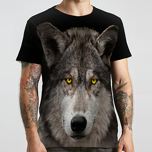 

Men's Unisex Tee T shirt 3D Print Graphic Prints Wolf Plus Size Print Short Sleeve Casual Tops Basic Designer Big and Tall Black