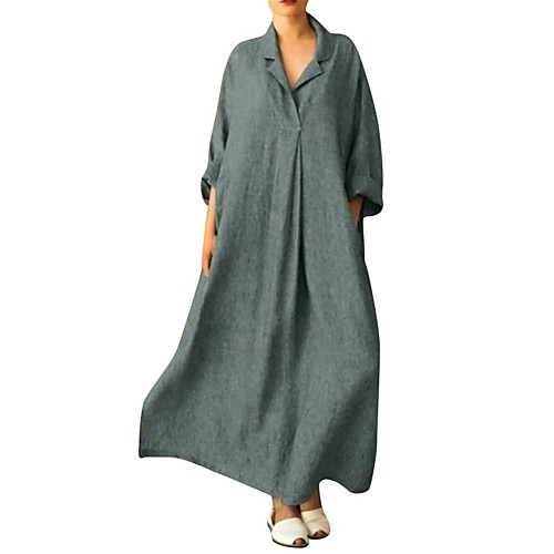 

ebya amazon women's long-sleeved dress loose plus size shirt dress bohemian ankle dress
