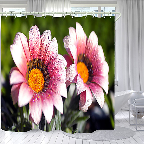 

Pink Dew Flower Digital Printing Shower Curtain Shower Curtains Hooks Modern Polyester New Design
