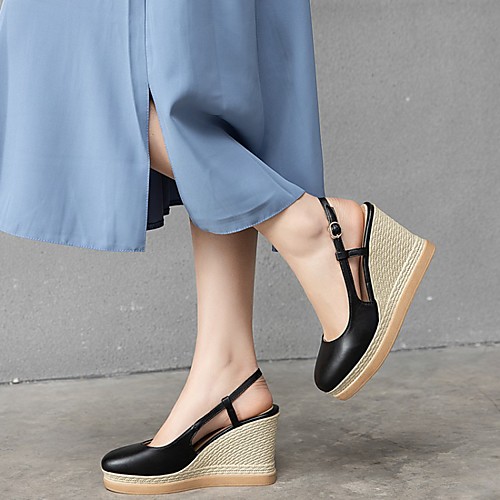 

Women's Clogs & Mules Wedge Heel Round Toe Microfiber Buckle Solid Colored White Black Pink