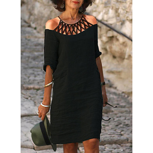 

2021 cross-border women's new dress hollow mature sexy dress short sleeve loose short skirt female skirt