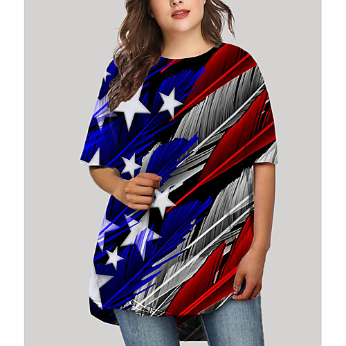 

Women's Plus Size Dresses T Shirt Dress Tee Dress Short Mini Dress Half Sleeve Graphic Flag Print Basic Fall Red XL XXL 3XL 4XL 5XL / Holiday