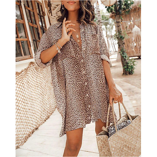 

2021 cross-border european and american spring and summer new ladies leopard print long-sleeved mini skirt shirt mp-675