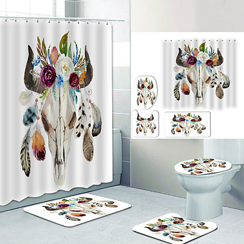 

Skull Bull Head Digital Printing Four-piece Set Shower Curtains and Hooks Modern Polyester Machine Made Waterproof Bathroom