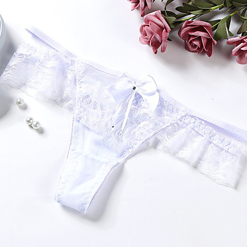 

Women's 1 Piece Lace / Bow G-strings & Thongs Panties Low Waist White Black Blue One-Size