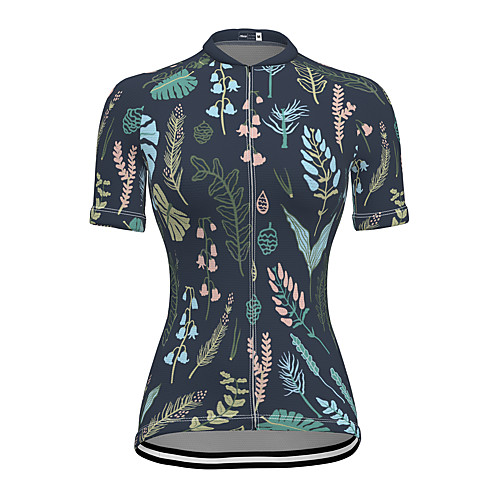 

21Grams Women's Short Sleeve Cycling Jersey Spandex Dark Navy Floral Botanical Bike Top Mountain Bike MTB Road Bike Cycling Breathable Sports Clothing Apparel / Stretchy / Athleisure