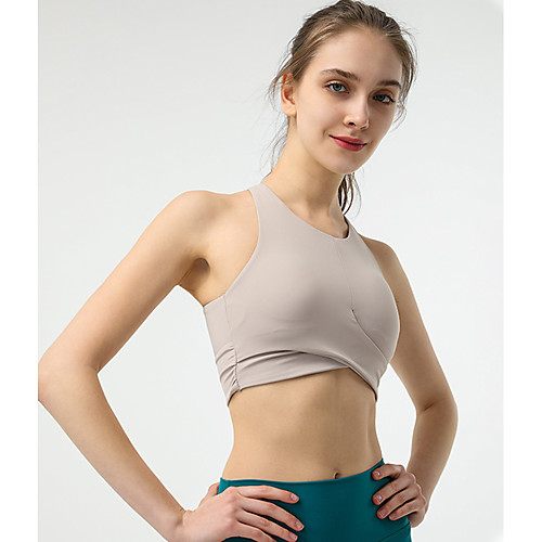 

Women's Crew Neck Sports Bra Medium Support Open Back Cross Back Solid Color Black Purple Green Beige Spandex Yoga Fitness Gym Workout Bra Top Sleeveless Sport Activewear Breathable Quick Dry