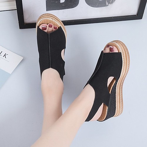 

Women's Sandals Wedge Heel Round Toe Rubber Solid Colored Black Blue Pink