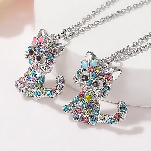 

Women's Pendant Necklace Cat Cute Imitation Diamond Alloy Blue Blushing Pink 50 cm Necklace Jewelry For Festival