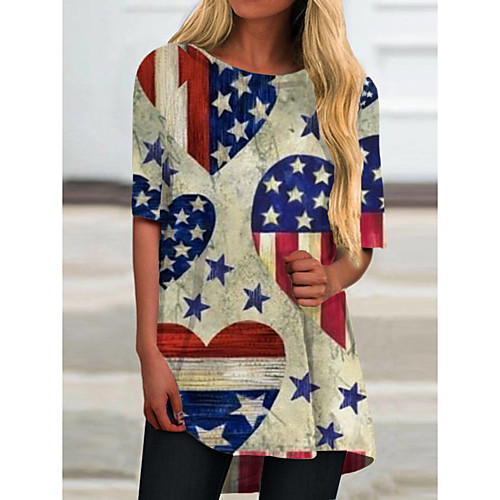 

Women's T Shirt Dress Tee Dress Short Mini Dress Gray Half Sleeve Print Flag Print Spring Summer Round Neck Casual 2021 S M L XL XXL 3XL