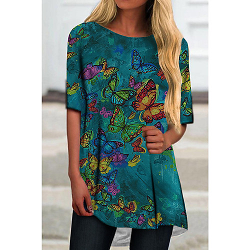 

Women's T Shirt Dress Tee Dress Short Mini Dress Yellow Green Half Sleeve Print Animal Print Spring Summer Round Neck Casual 2021 S M L XL XXL 3XL