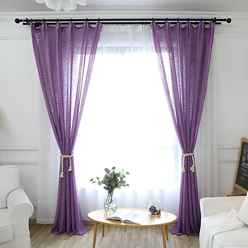 

Two Panel Modern Simple Solid Color Imitation Linen Window Screen Living Room Bedroom Dining Room Translucent Thickened Screen Curtain Multi-Color Optional