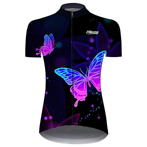 

21Grams Women's Short Sleeve Cycling Jersey Black / Blue Butterfly Solid Color Bike Jersey Top Mountain Bike MTB Road Bike Cycling UV Resistant Quick Dry Breathable Sports Clothing Apparel / Stretchy