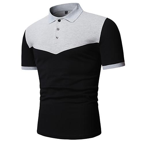 

Men's Polo Other Prints Color Block Short Sleeve Casual Tops Cotton Black / Gray