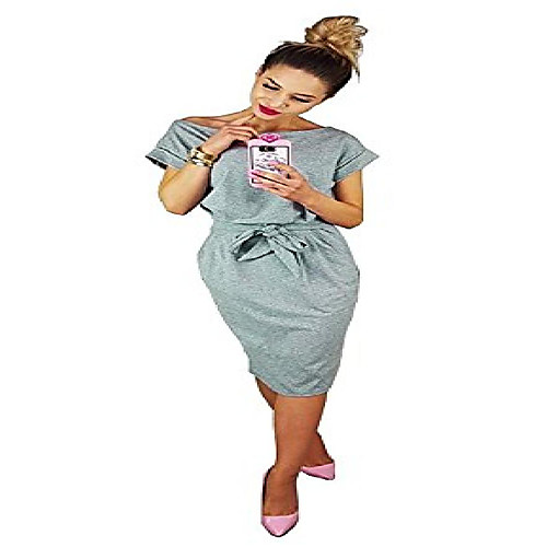 

initial women pencil dress short sleeve wear to work casual office dress with belt