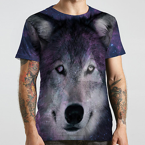 

Men's Unisex Tee T shirt 3D Print Graphic Prints Wolf Plus Size Print Short Sleeve Casual Tops Basic Designer Big and Tall Gray
