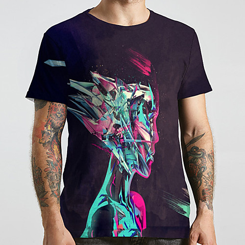 

Men's Unisex Tee T shirt 3D Print Graphic Prints Human Plus Size Print Short Sleeve Casual Tops Basic Designer Big and Tall Black