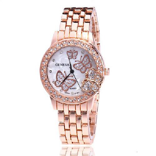 

steel belt diamond quartz ladies watch shell face butterfly