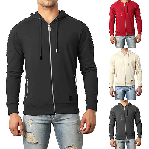 

Men's Long Sleeve Hoodie Jacket Full Zip Zipper Pocket Outerwear Coat Top Casual Athleisure Winter Thermal Warm Breathable Soft Gym Workout Running Jogging Training Exercise Sportswear Solid Colored