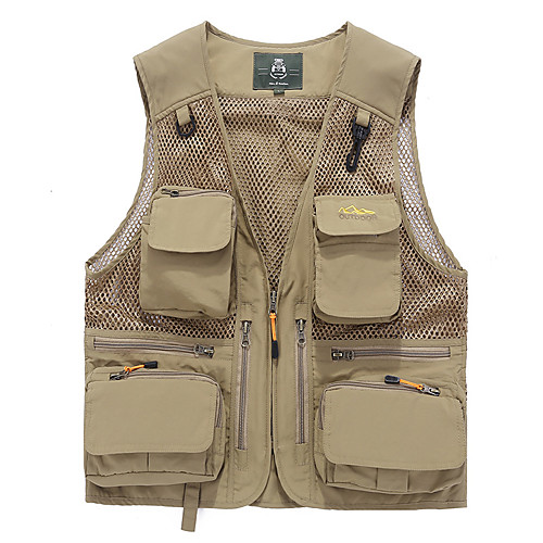 

Men's Hiking Tee shirt Sleeveless V Neck Vest / Gilet Outdoor Breathable Anti-tear Multi-Pockets Spring Summer Polyester Solid Color Red Army Green Khaki Fishing Climbing Camping / Hiking / Caving