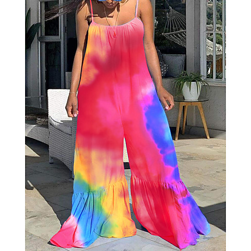 

2021 european and american new cross-border independent station hot selling hot style hanging wide loose large size flared trousers printed jumpsuit