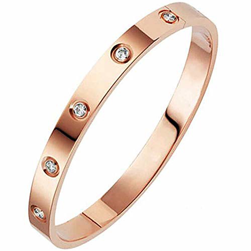 

classical plain stainless steel cubic zircon filled bangle bracelet (rose gold)