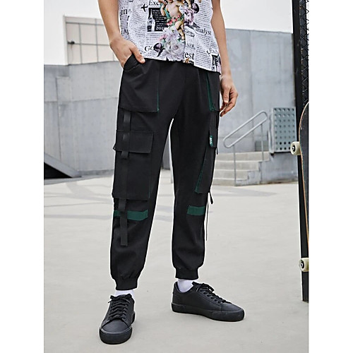 

Men's Cargo Casual / Sporty Casual Pants Tactical Cargo Pants Color Block Full Length Pocket Patchwork Black