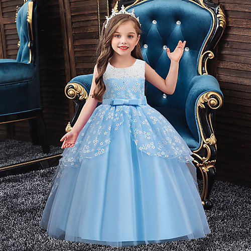 

Ball Gown Asymmetrical / Floor Length Party / Formal Evening Flower Girl Dresses - Lace / Satin / Polyester Sleeveless Jewel Neck with Sash / Ribbon / Bow(s) / Ruffles