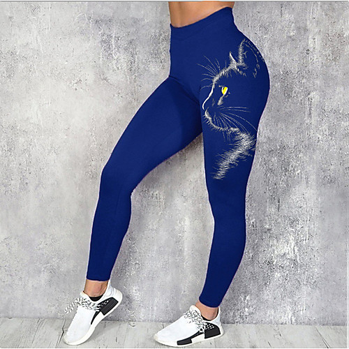 

Women's Sporty Fashion Comfort Leisure Sports Weekend Leggings Pants Cartoon Cat Ankle-Length Sporty Elastic Waist Print Black Blue