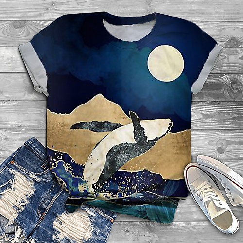 

Women's Plus Size Print Graphic Animal T shirt Large Size Crewneck Short Sleeve Basic Tops XL XXL 3XL Blue Big Size