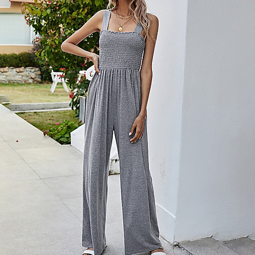 

cross-border jumpsuit camisole solid color square collar halter waist waist slimming wide-leg european and american jumpsuit 2021