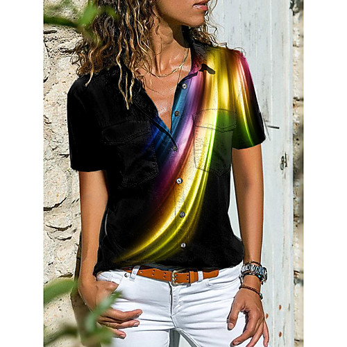 

Women's Blouse Shirt Graphic Button Print Shirt Collar Tops Casual Streetwear Basic Top Black