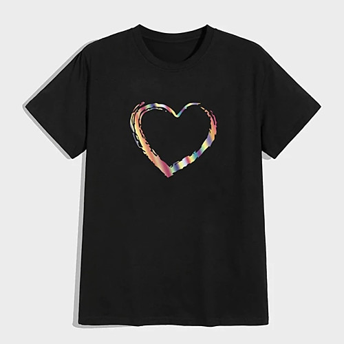 

Men's Tee T shirt Hot Stamping Heart Graphic Prints Print Short Sleeve Casual Tops 100% Cotton Basic Designer Big and Tall Black