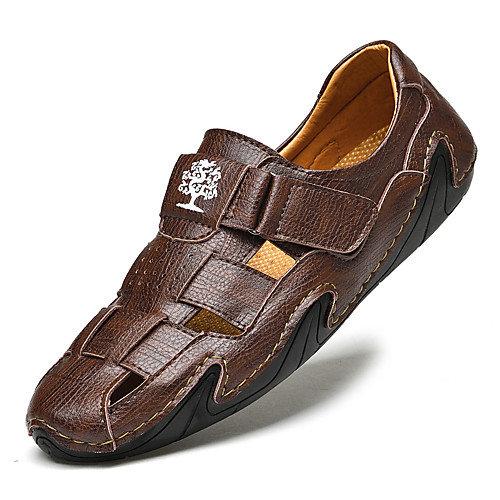 

Men's Sandals Leather Shoes Sporty Casual Beach Daily Outdoor Water Shoes Walking Shoes Nappa Leather Cowhide Breathable Handmade Non-slipping Booties / Ankle Boots Light Brown Dark Brown Black