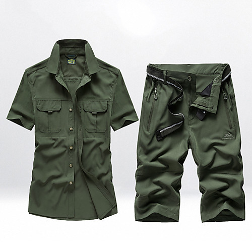 

Men's Hiking Shirt / Button Down Shirts Hiking Jacket with Pants Outdoor Quick Dry Lightweight Breathable Sweat wicking Pants / Trousers Top Clothing Suit Fishing Climbing Running Light Gray