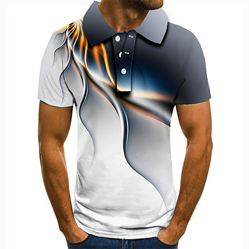 

Men's Golf Shirt Tennis Shirt 3D Print 3D Graphic Prints Linear Button-Down Short Sleeve Home Regular Fit Tops Casual Fashion Cool Premium Gray Street