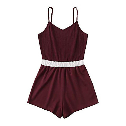 

milumia women's cami rompers colorblock spaghetti strap sleeveless summer jumpsuit burgundy medium