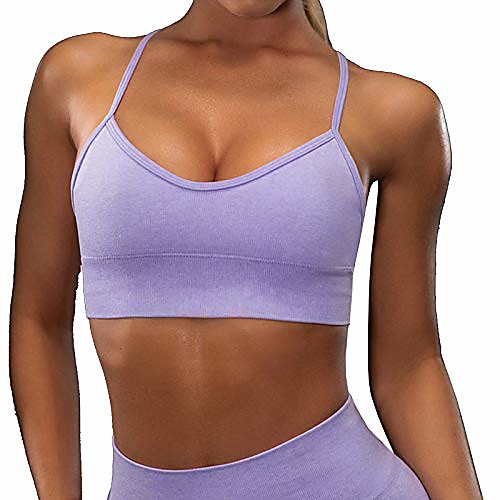 

abardsion women's seamless sports bra sexy strappy crop top for yoga workout running (purple s)