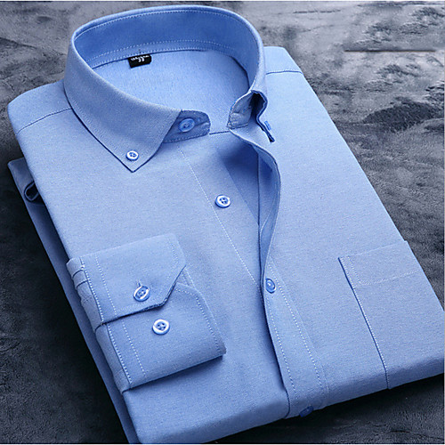 

Men's Shirt Striped Solid Colored Button-Down Long Sleeve Casual Tops Cotton Business Formal Casual Black / Gray White Blue