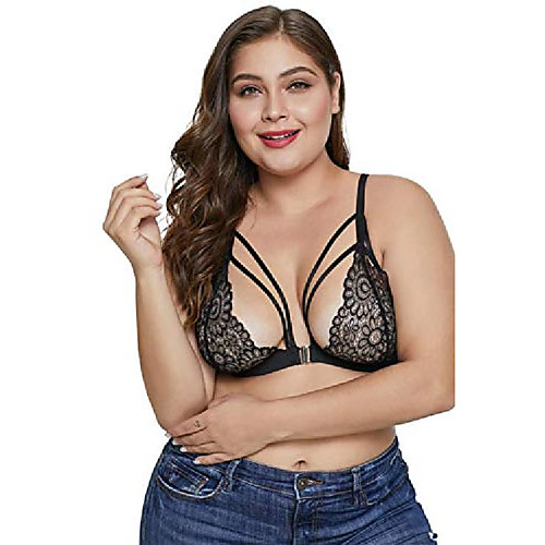

plus size sexy bralette lingerie for women,floral sheer lace strappy bra top (black, xx-large)