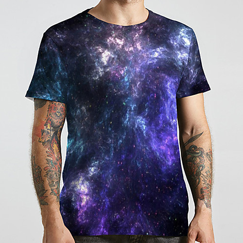

Men's Unisex Tee T shirt 3D Print Galaxy Graphic Prints Plus Size Print Short Sleeve Casual Tops Basic Designer Big and Tall Blue