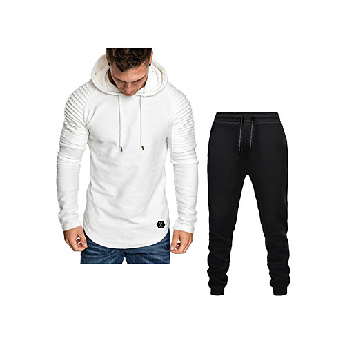 

Men's 2 Piece Tracksuit Sweatsuit Casual Athleisure 2pcs Long Sleeve Thermal Warm Moisture Wicking Breathable Fitness Gym Workout Running Jogging Training Sportswear Solid Colored Hoodie White Black