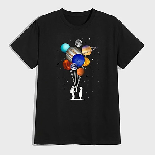 

Men's Tee T shirt Hot Stamping Galaxy Graphic Prints Print Short Sleeve Casual Tops 100% Cotton Basic Designer Big and Tall Black